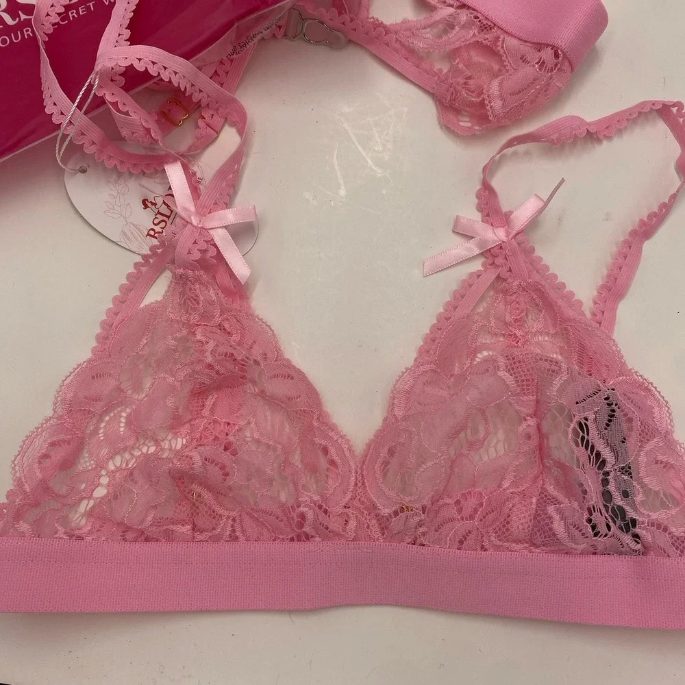 Rslove Women's‎ Three Piece Lace Lingerie Set Hearts Light Pink Small New